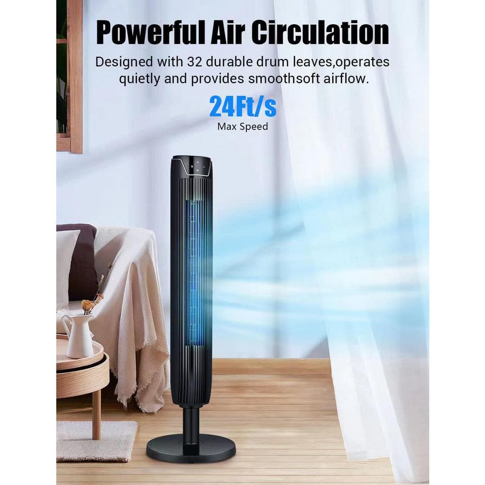 12.8 in. Tower Fan 3 Speed Modes Oscillating Cooling Fans with Remote, Built- in 7Hrs Timer and LED Display in Black - Hercitys