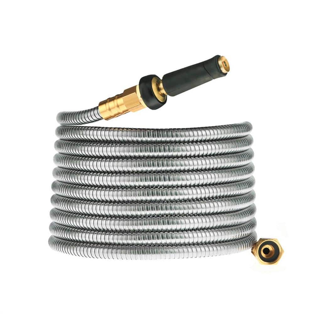 3/8 in. Dia. x 75 ft. Heavy Duty Stainless Steel Water Garden Hose Collapsible Hose no Kink Explosion - Hercitys