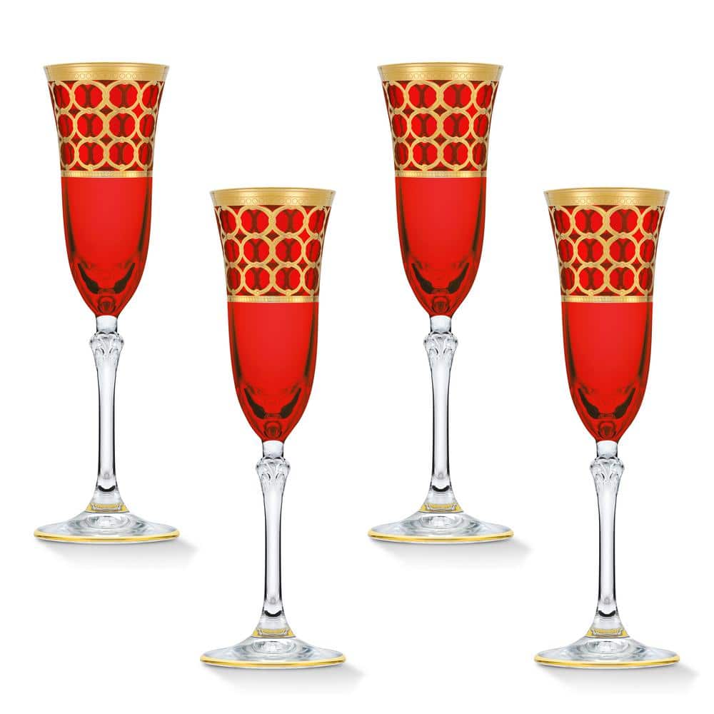 5 oz. Red Color with Gold Champagne Flute Stem Set (Set of 4) - Hercitys