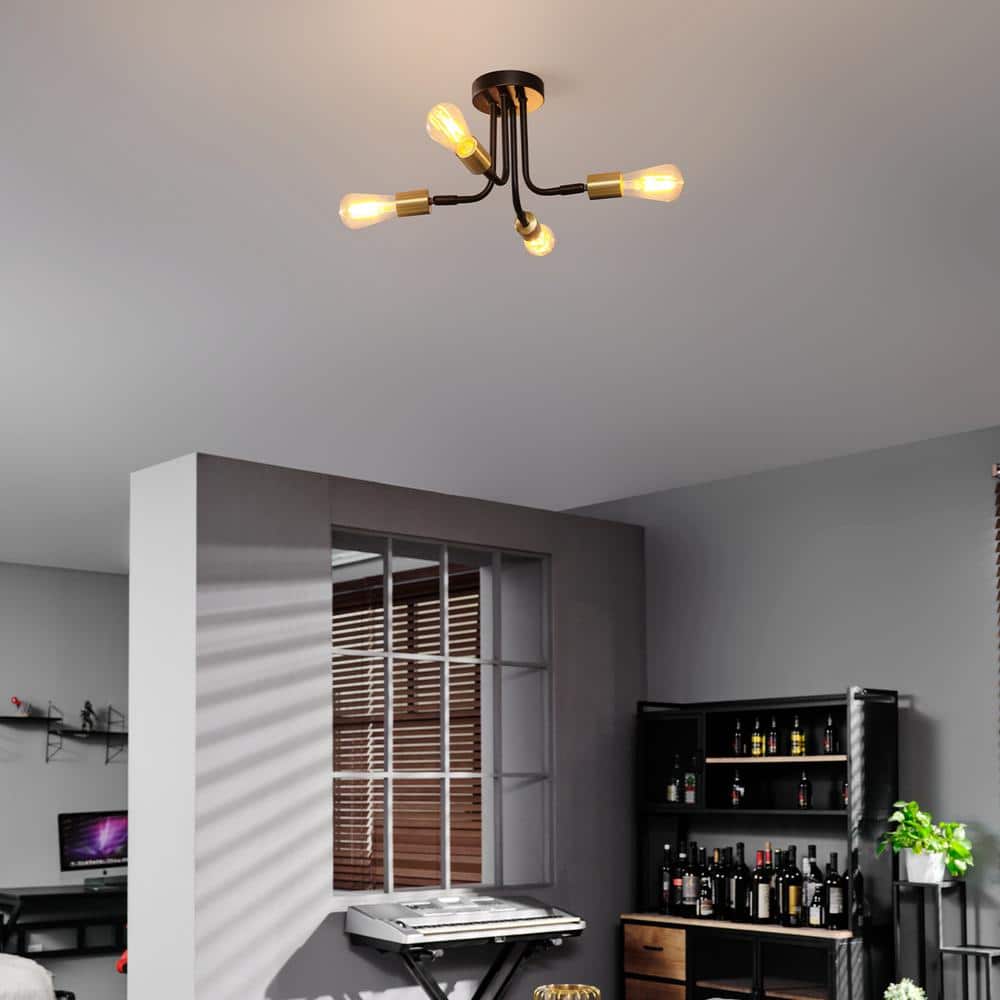 14.38 in. 4-Light Matte Black Minimalist Semi- Flush Mount Ceiling Light with No Bulbs Included - Hercitys