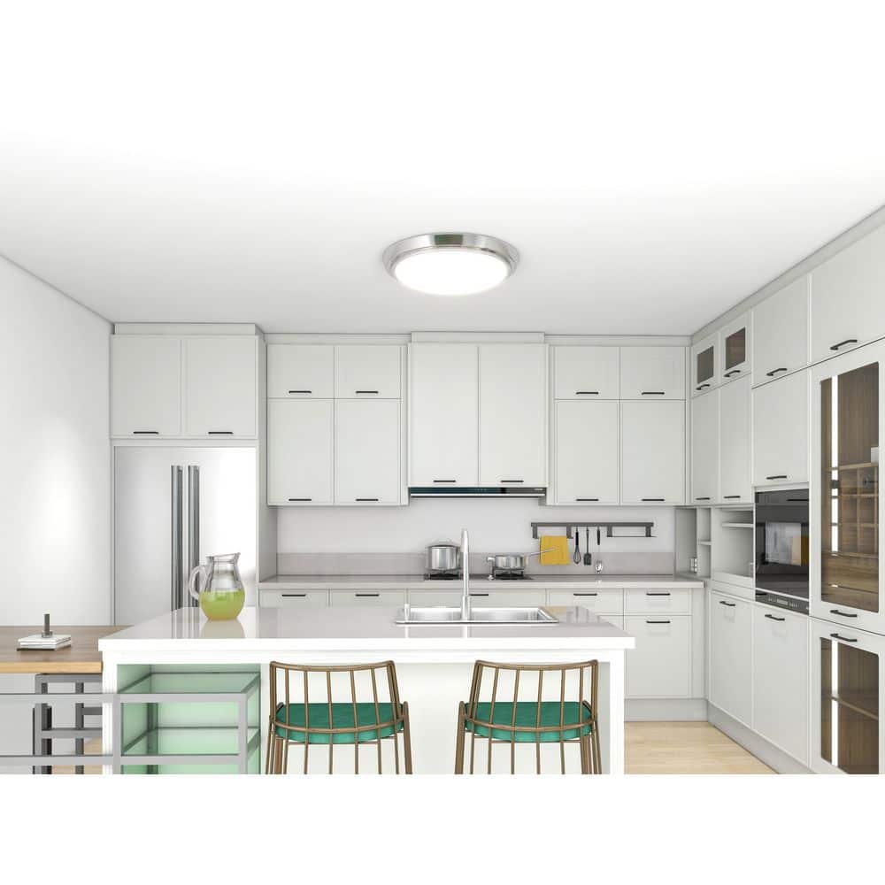 1-Light Brushed Nickel Selectable LED Flush Mount Ceiling Light - Hercitys