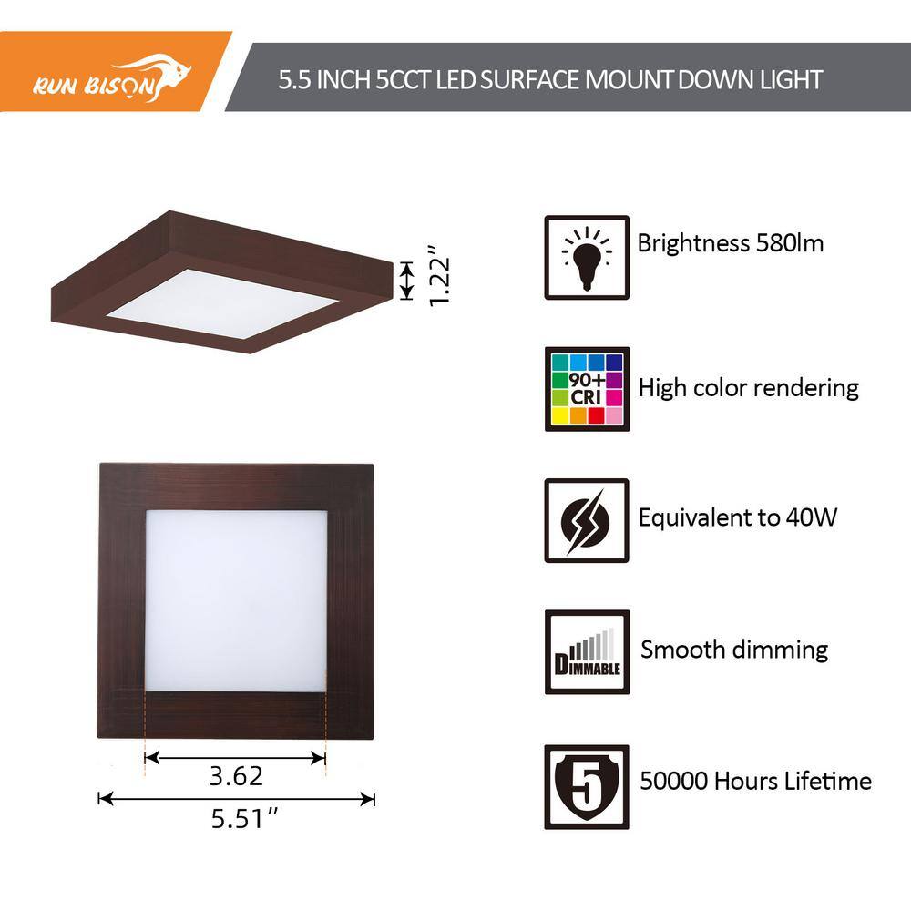 4-Pack 5.5 in. Bronze Square Color Selectable Integrated LED Flush Mount Downlight - Hercitys