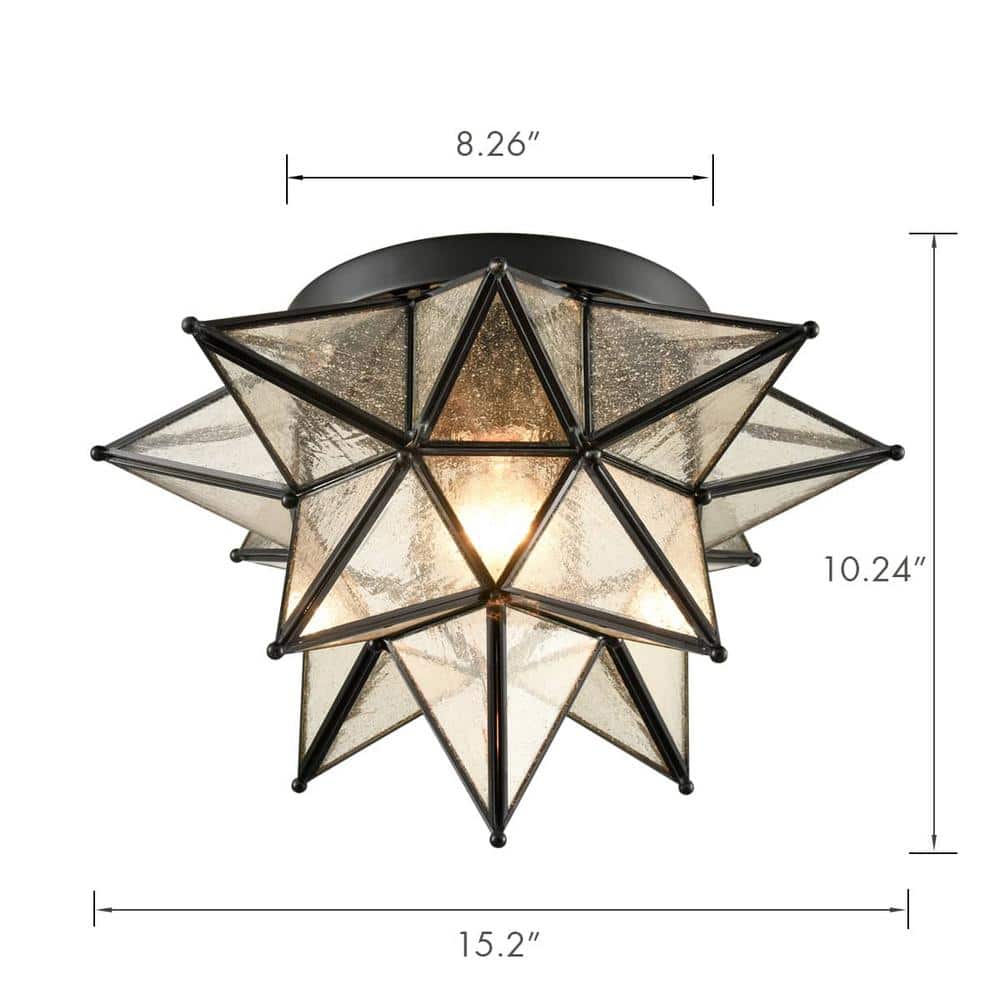 17.5 in. 1-Light Fixture Black Finish Modern Flush Mount with Seeded Glass Shade 1-Pack - Hercitys