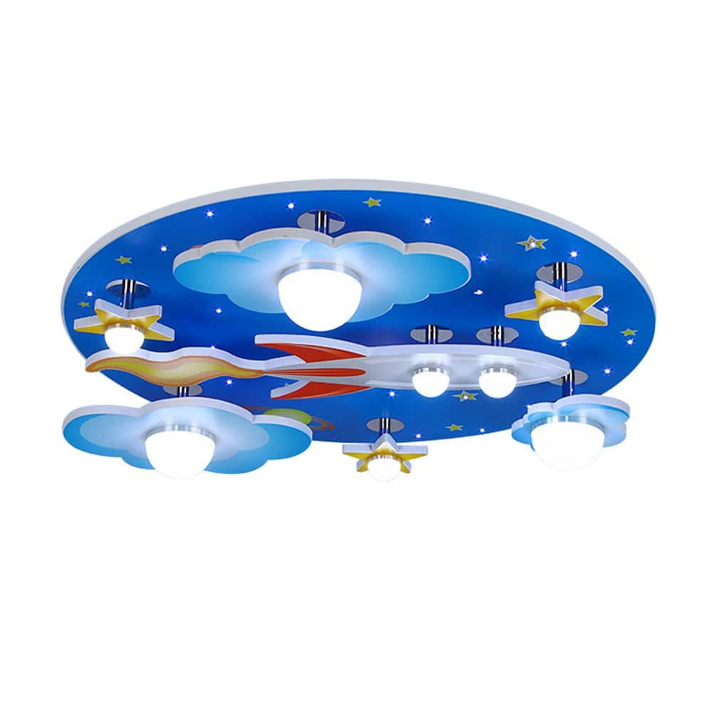 23.6 in. 8-Light Blue Creative Cartoon Universe Flush Mount Ceiling Light for Children’s Room with Bulbs Included - Hercitys