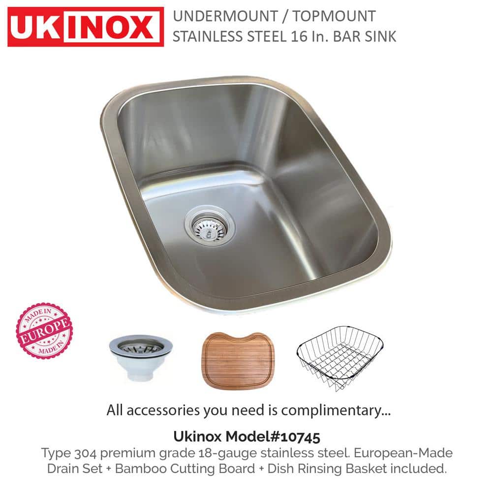 18 Gauge Stainless Steel 16 in. Dual Mount Bar Sink - Hercitys