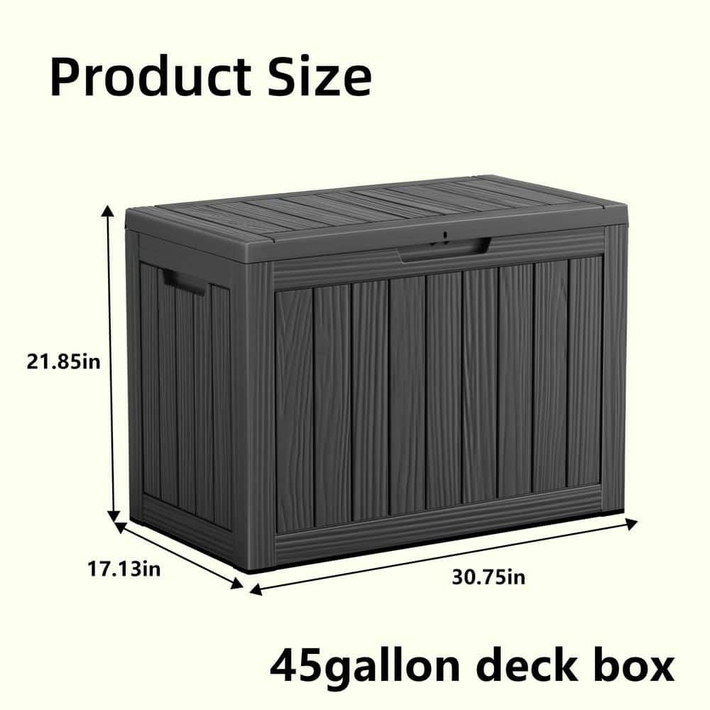 45 Gal. Durable Plastic Wood Look Outdoor Storage Deck Box in Black - Hercitys