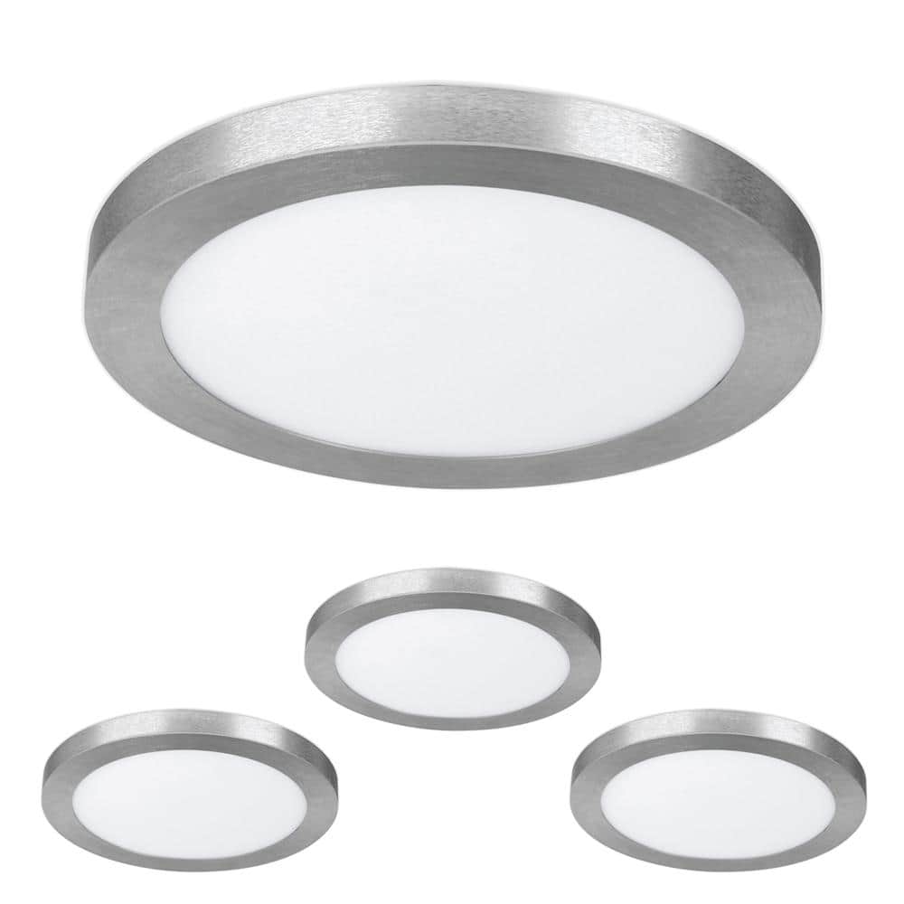 11 in. Dimmable Nickel Integrated Color Selectable LED Edge-Lit Round Flat Panel Ceiling Flush Mount (4-Pack) - Hercitys