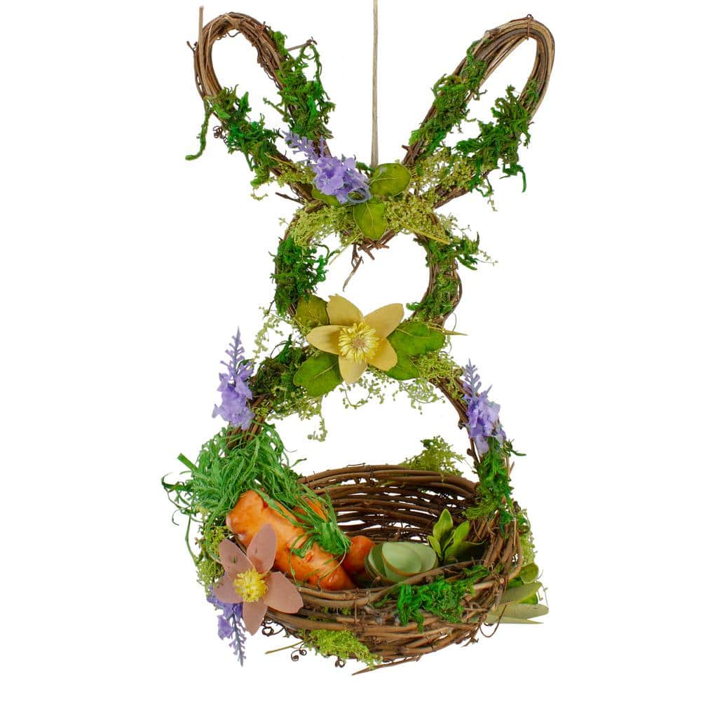 14.5 in. Brown and Green Artificial Floral Bunny Shaped Basket - Hercitys