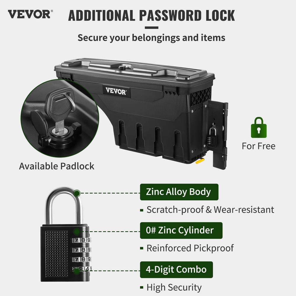 28 in. ABS Truck Bed Storage Box 6.6 Gal. Passenger Side Truck Tool Box with Password Padlock for Tundra 2007-2021,Black - Hercitys