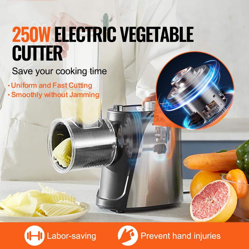 250 W Electric Cheese Grater and Salad Maker, Vegetable Slicer and Shredder with 5 Attachments, Stainless Steel Fruit - Hercitys