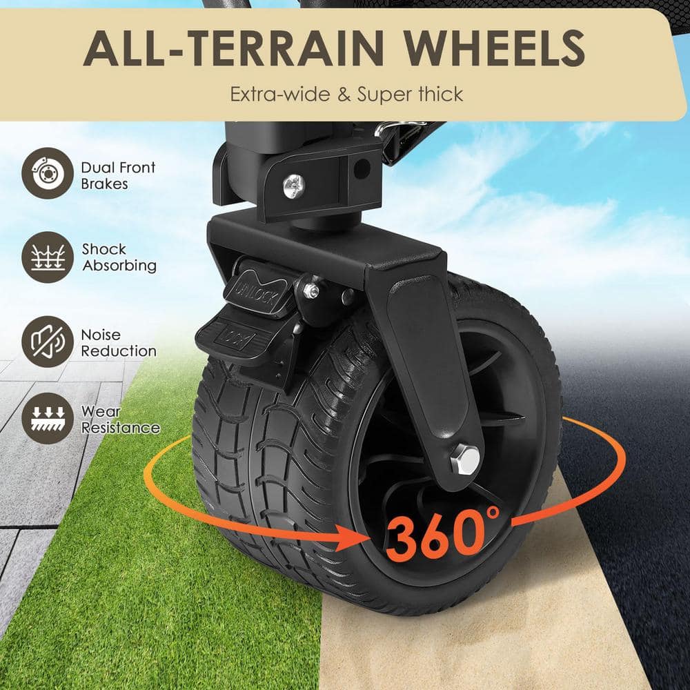 10 cu. ft. Black Metal Garden Cart Double Decker Wagon Cart with Wheels Foldable, 400 l Large Capacity Collapsible Wagon - Hercitys