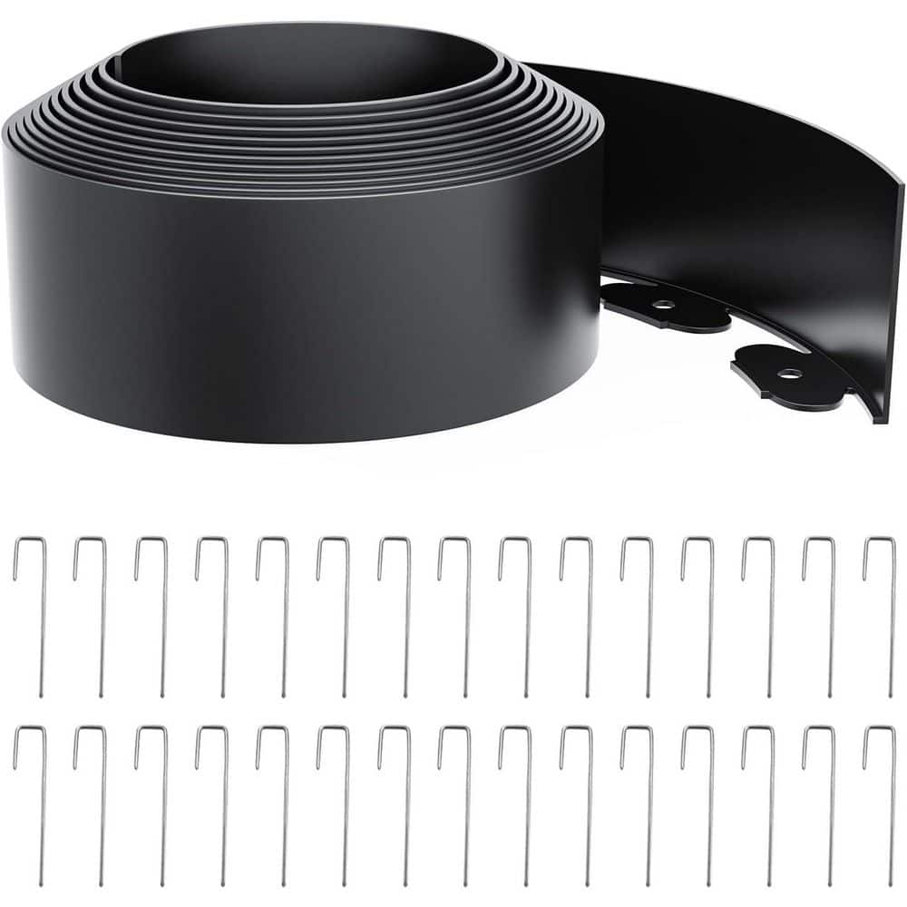 20 ft. x 4 in. Plastic Garden Edging with 30 Metal Staples, No Dig Landscape Border - Hercitys