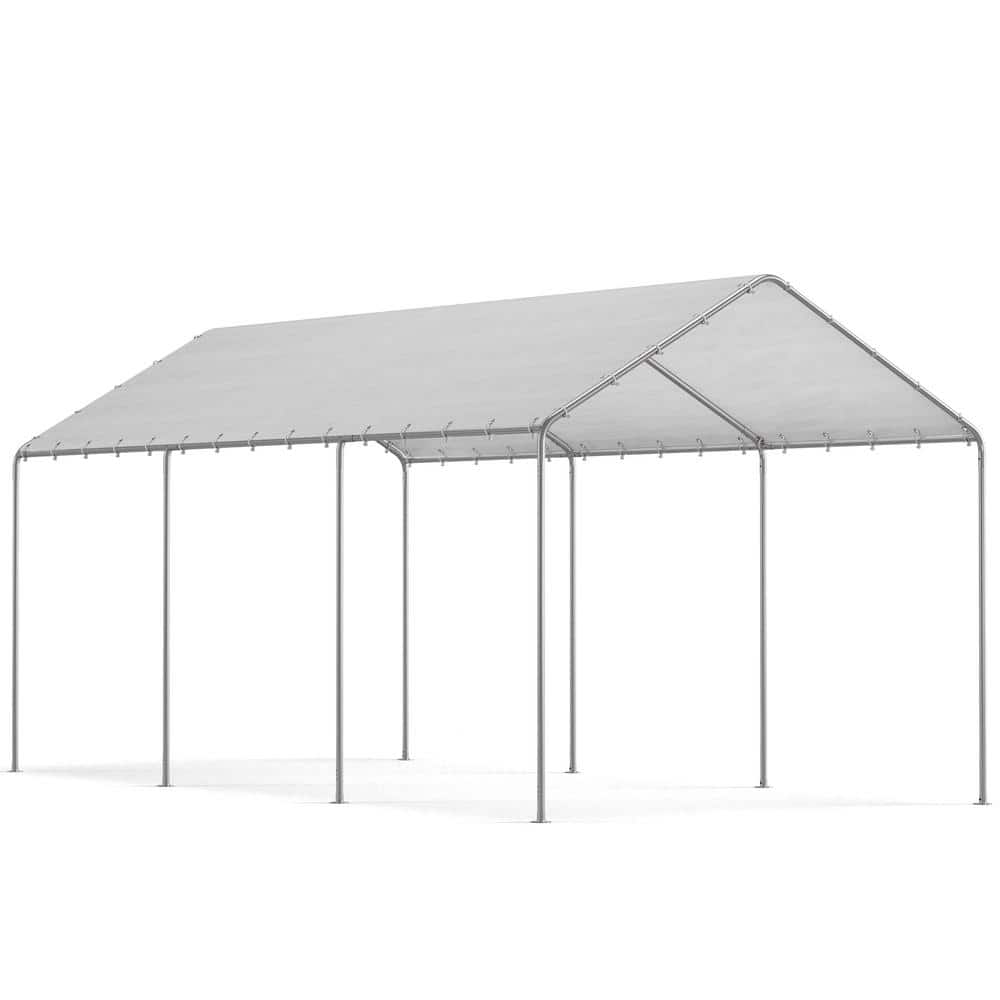 10 ft. W x 20 ft. D Outdoor Portable Carport Waterproof & UV Protected Garage Top Tarp Shelter Cover for Car Boat White - Hercitys