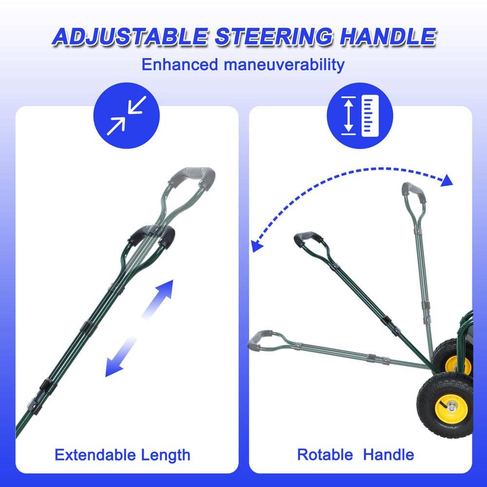 1 cu. ft. Steel Rolling Garden Cart with Tool Tray and 360 Swivel Seat - Hercitys