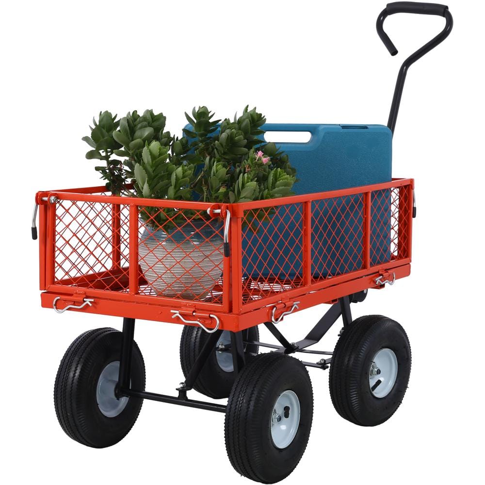 3 cu. ft. Red Steel Garden Cart, 550 lbs. Capacity - Hercitys