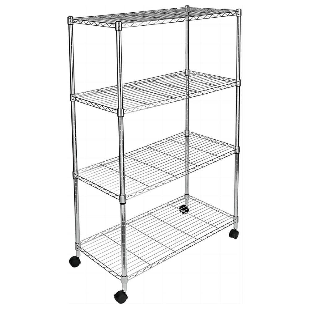 4-Tier Heavy Duty Storage Shelving Unit, Heught Adjustable, 35.42 in. D x 17.7 in. W x 62.5 in. H, Chrome - Hercitys