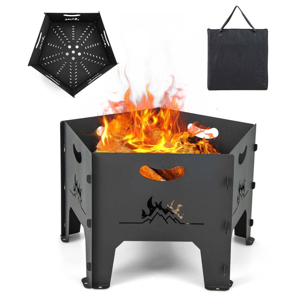 19 in. Carbon Steel Charcoal Fire Pit in Black with Storage Bag - Hercitys