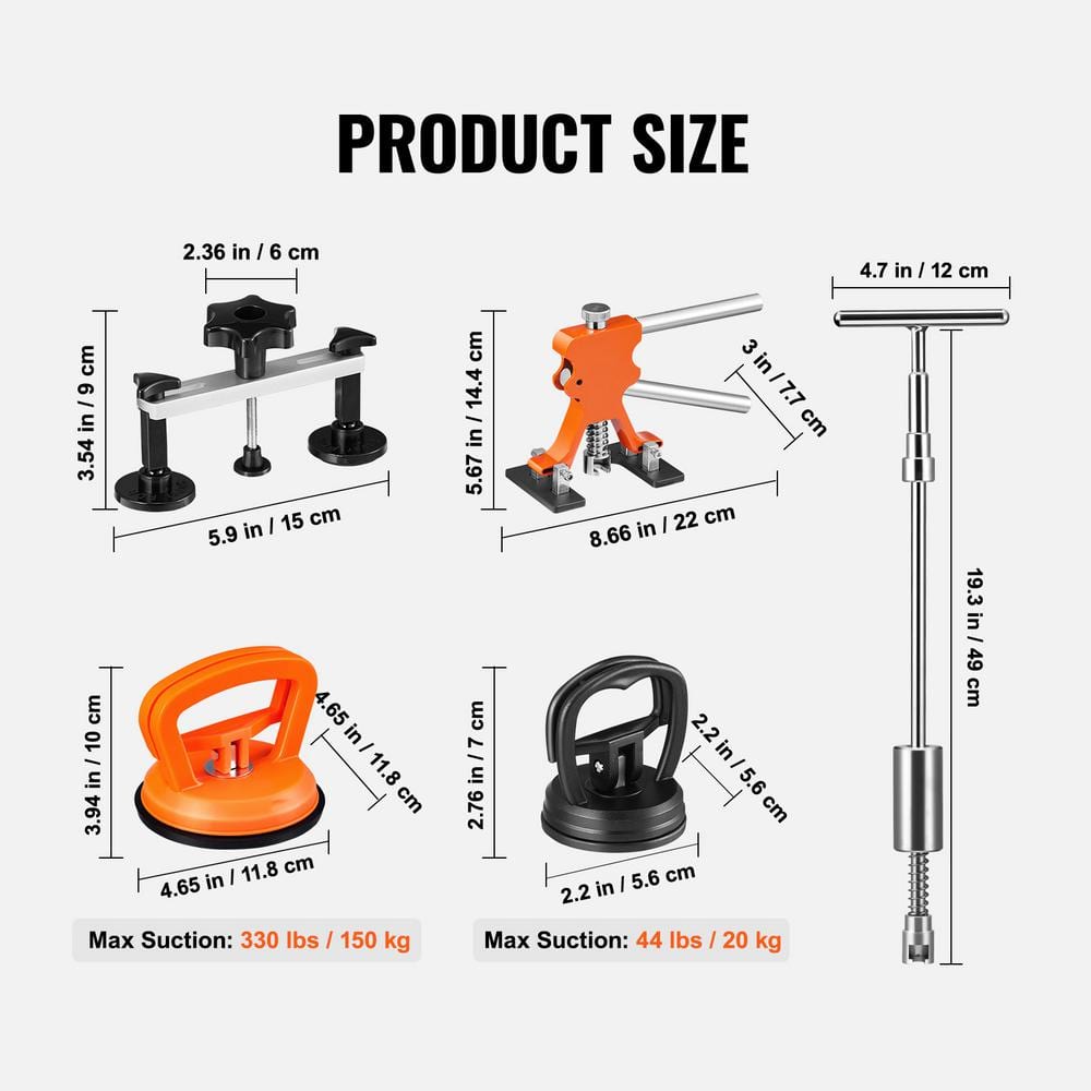 107-Pieces Dent Removal Kit, Paintless Dent Repair Kit with Golden Lifter, Bridge Puller, Slide Hammer T-bar Dent Puller - Hercitys