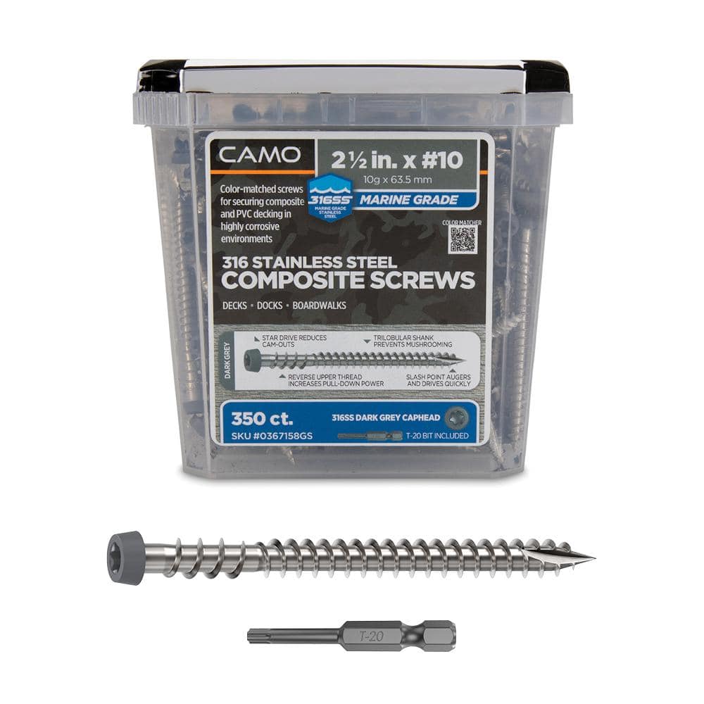 #10 2-1/2 in. 316 Stainless Steel Star Drive Dark Gray Composite Deck Screws (350-Count) - Hercitys