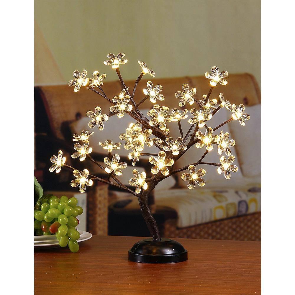 1.5 ft. 3-Watt Crystal Clear Flower Bonsai Artificial Christmas Tree with 36 Warm White LED Lights - Hercitys