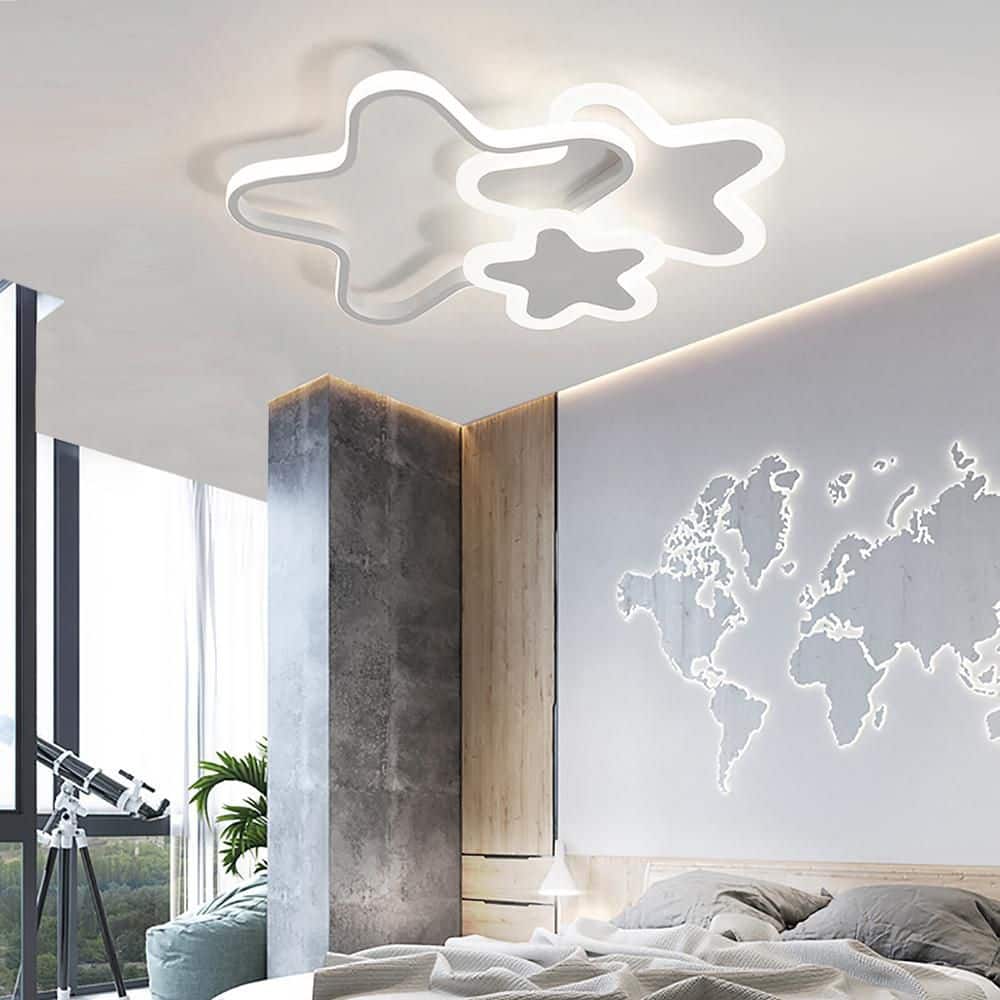 20.5 in. White Modern Creative Star Shape Dimmable LED Flush Mount Ceiling Light with Remote for Bedroom Living Room - Hercitys