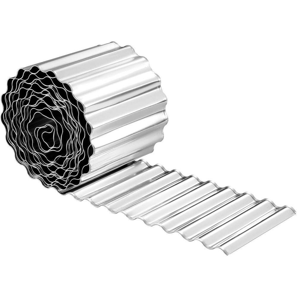 40 ft. x 6in Corrugated Metal Garden Edging Silver Galvanized Steel Landscape Border Fence for Lawn and Flower Bed - Hercitys
