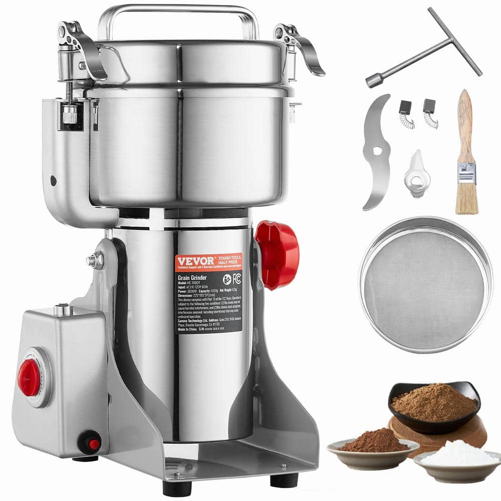 1000g Electric Grain Mill Grinder, High Speed 3000-Watt Commercial Spice Grinders, Stain Steel Pulverize Powder Machine - Hercitys