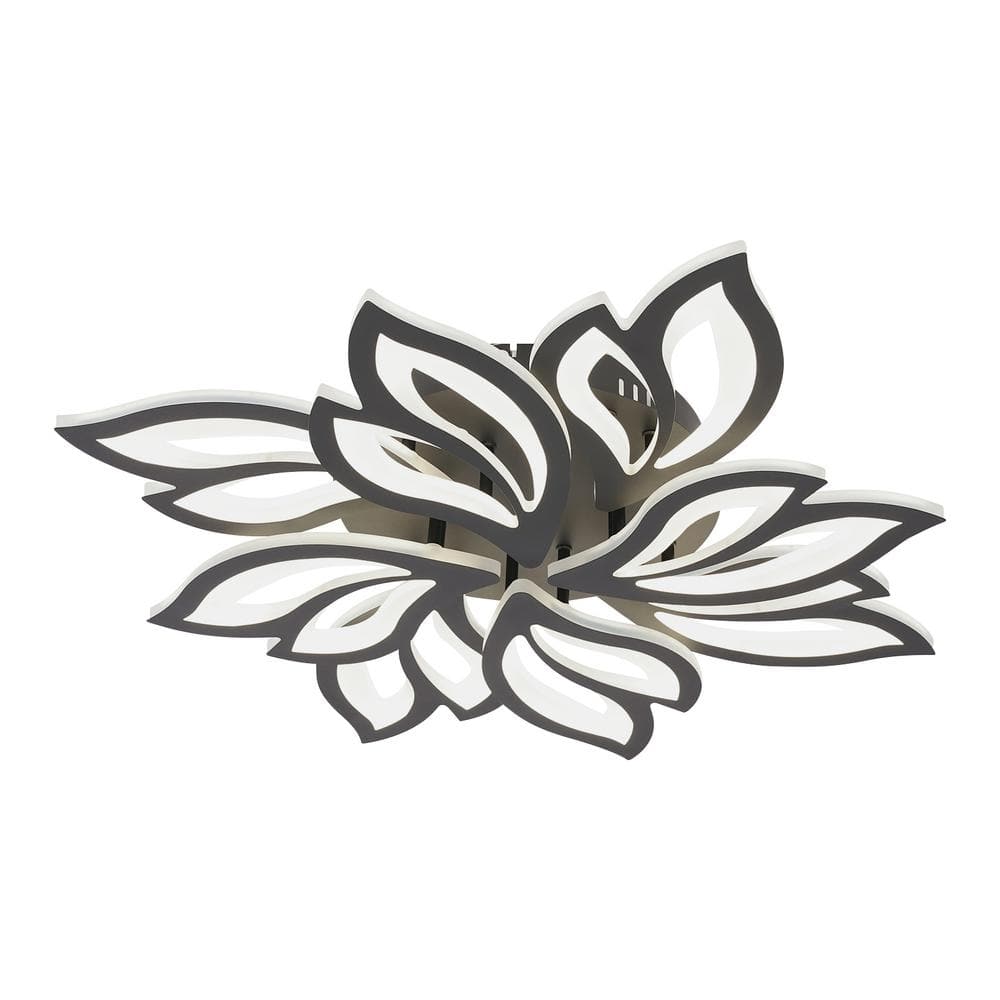 27.5 in. 1-Light Black and White Modern Selectable LED Flower-Shaped 8 Head Semi-Flush Mount Ceiling Light with Remote - Hercitys