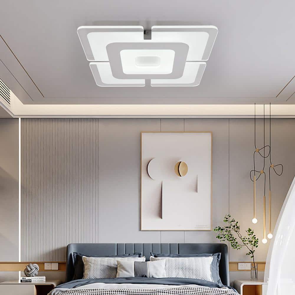 16.5 in. 1-Light White LED Semi-Flush Mount Modern Indoor Minimalist Square Ceiling Light - Hercitys