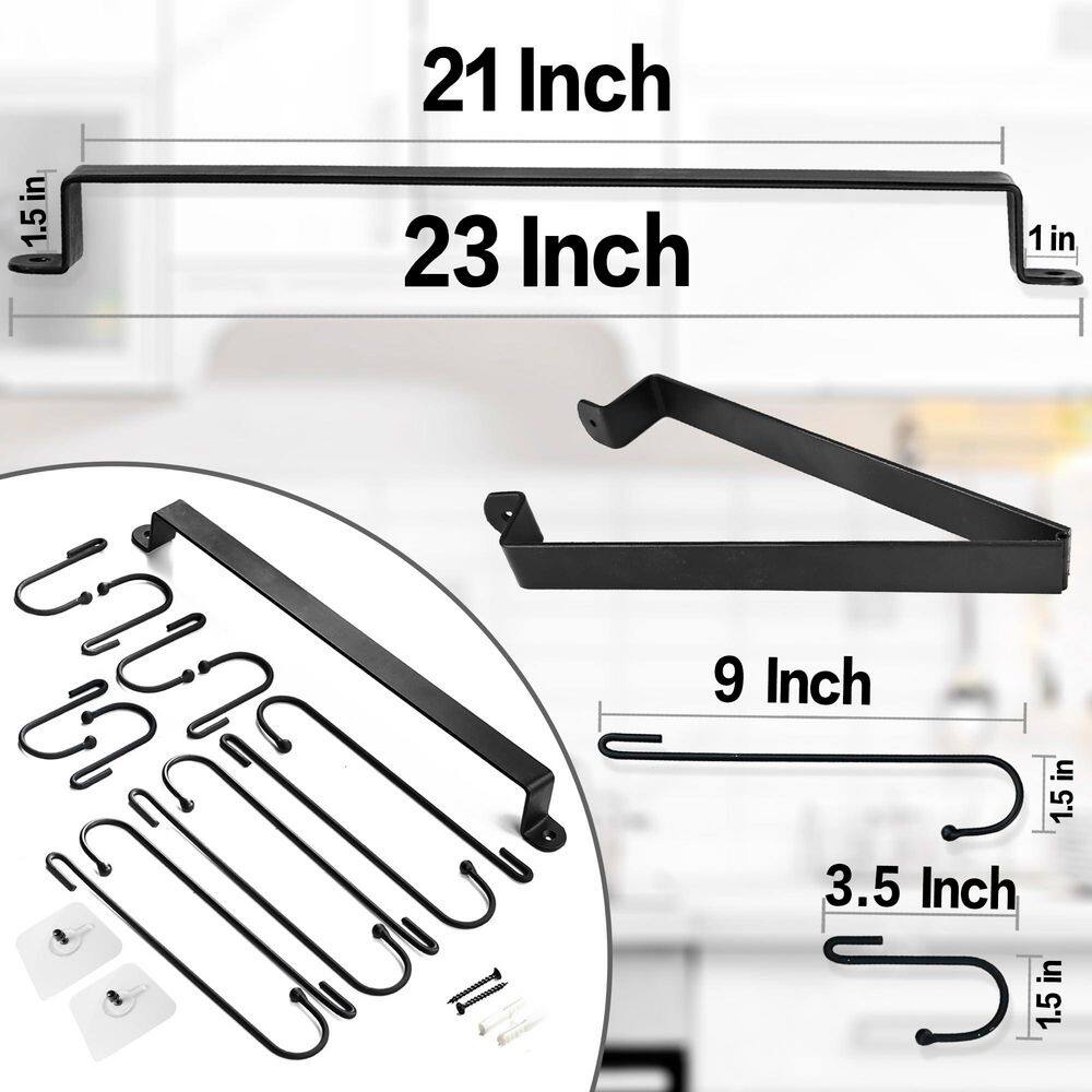 12-Hook Black Hanging Coffee Mug Wall Rack, 23 in. Wall Mounted Mug Hook Coffee Cup Holder - Hercitys