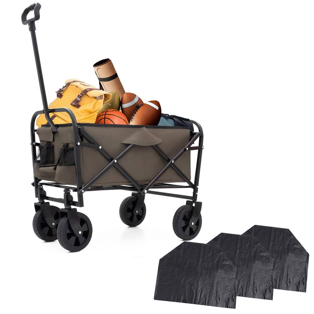 3 cu. ft. Olive Green Steel Outdoor Garden Cart, Collapsible Multi-Use Bag Utility Wagon with Plastic Liner Bag/Cover - Hercitys