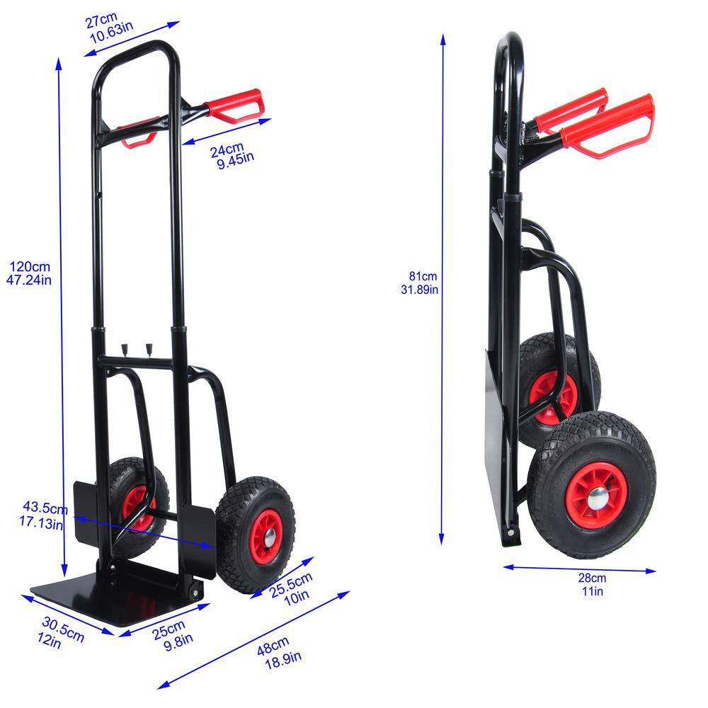 3.19 cu. ft. Black Red Steel Garden Cart with Double Handles, Retractable Handle and Folding Toe Board - Hercitys