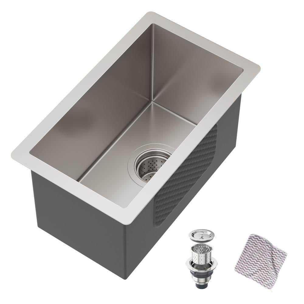 17 in. x 10 in. Undermount Stainless Steel Kitchen Bar Sink with 16 Gauge Single Bowl in Silver - Hercitys
