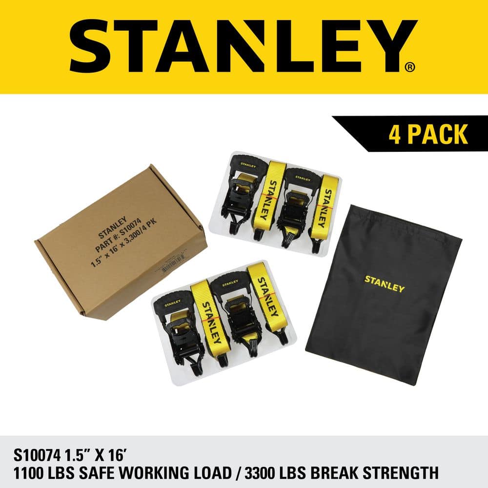 16 ft. x 1.5 in. Heavy-Duty Ratchet Strap Kit/3300 lbs. Break Strength (4-Pack) - Hercitys