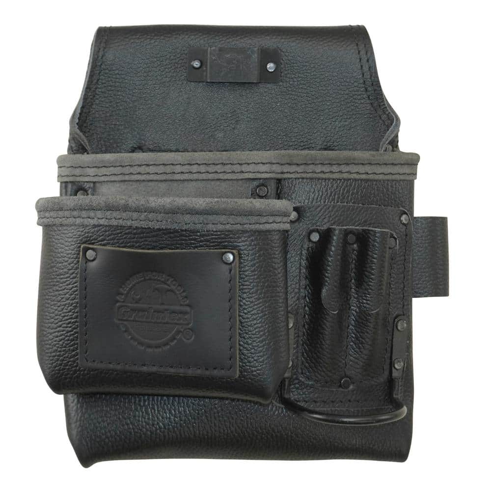 5-Pocket Left-Handed Black Rugged Top Grain Leather Tool Pouch - Hercitys