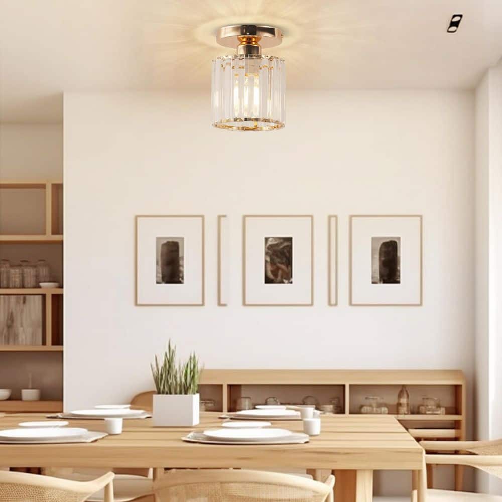 4.8 in. 1-Light Modern Gold Semi-Flush Mount with Crystal Shade (1-Pack) - Hercitys