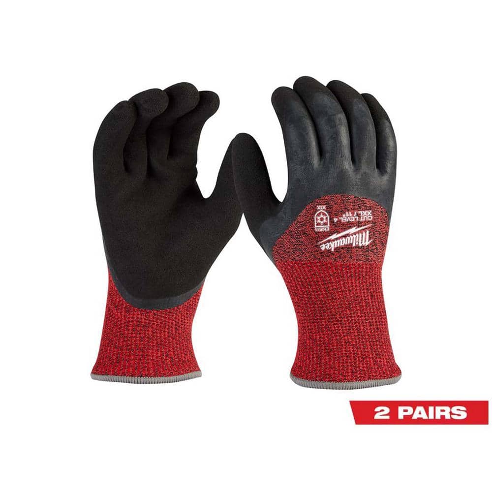 2X-Large Red Latex Level 4 Cut Resistant Insulated Winter Dipped Work Gloves (2-Pack) - Hercitys