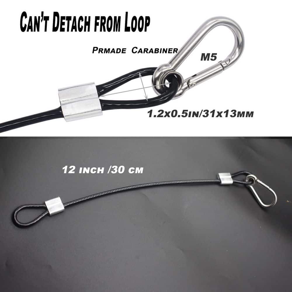 10 Pcs 1FT Vinyl Coated Stainless Steel Wire Cable Lanyard 4mm Thickness with Loops and Carabiner Hook Black - Hercitys