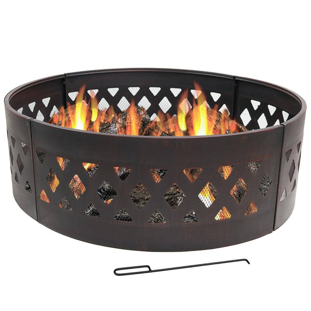36 in. Dia Round Steel Crossweave Wood Burning Campfire Ring - Hercitys