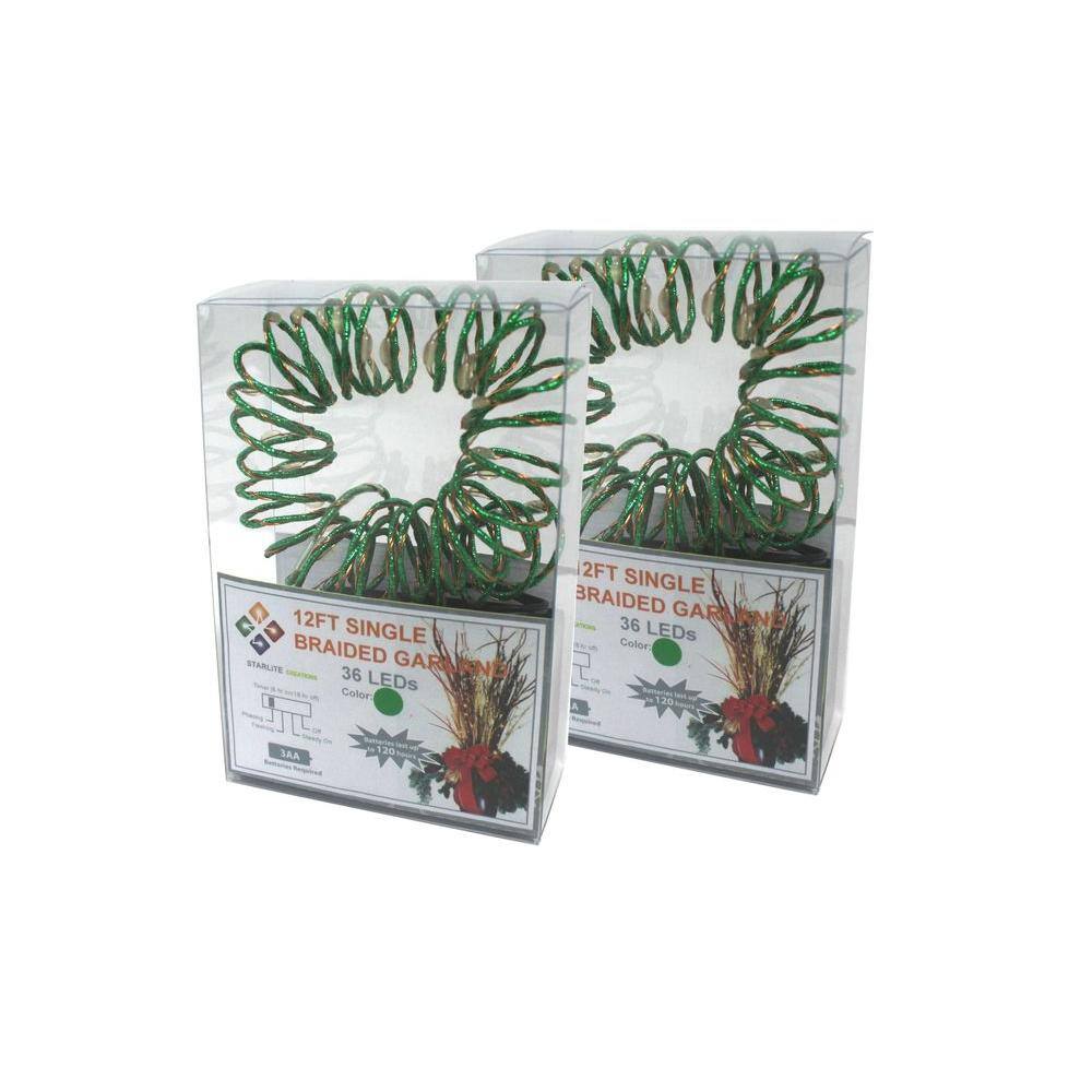 12 ft. Pre-Lit LED Battery Operated Green Single Braided Garland (Bundle of 2) - Hercitys