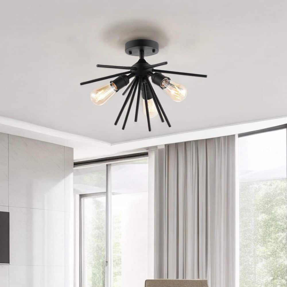 10.6 in. 3-Light Painted Semi- Flush Mount with No Bulbs Included Matte black - Hercitys