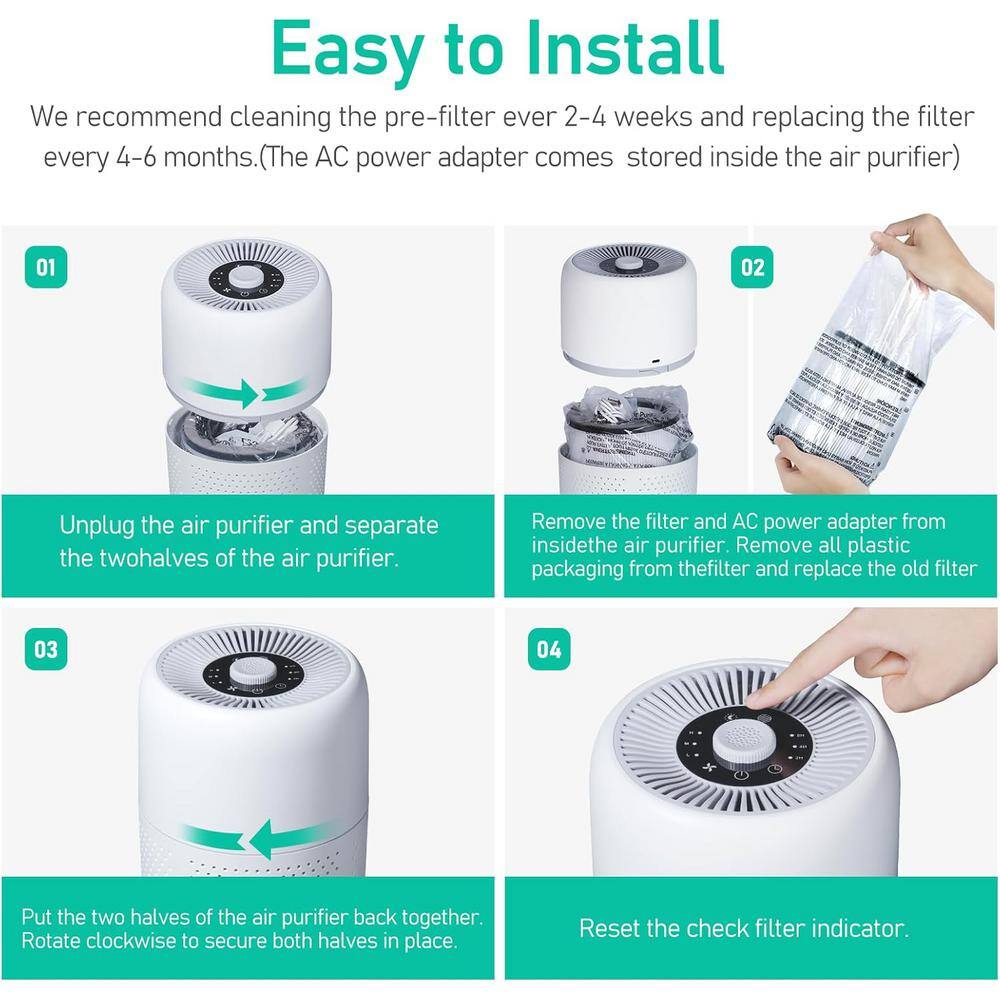 215 sq. ft. HEPA Filter Air Purifiers for Bedroom with Nightlight, Speed Control in White – (2-Pack) - Hercitys