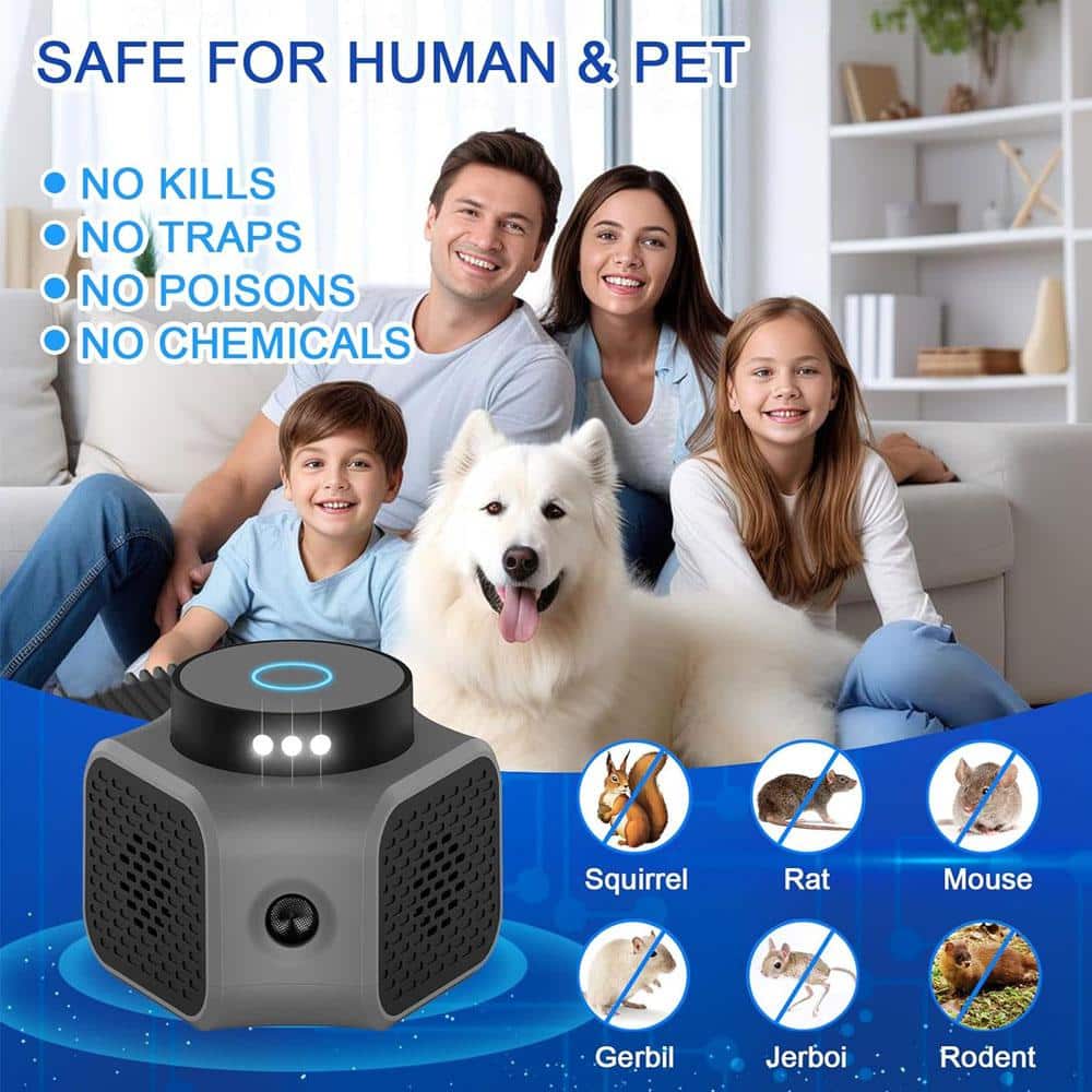 4 in 1 Gray Ultrasonic Plug-in Indoor Rodent Mice Repellent with 4-Modes for Mouse in Attic, Basement, Garage - Hercitys