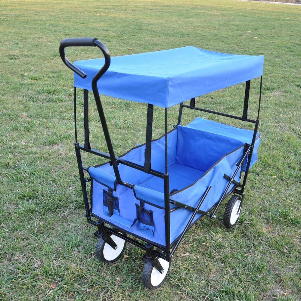 3.6 cu. ft. Blue Metal Garden Cart, Shopping Folding Wagon - Hercitys