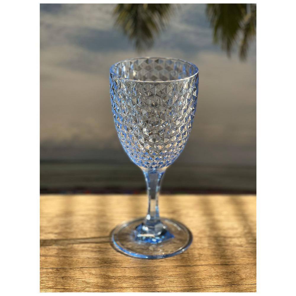 12 oz. Designer Diamond Cut Blue Acrylic Wine Glasses Set (Set of 4) - Hercitys