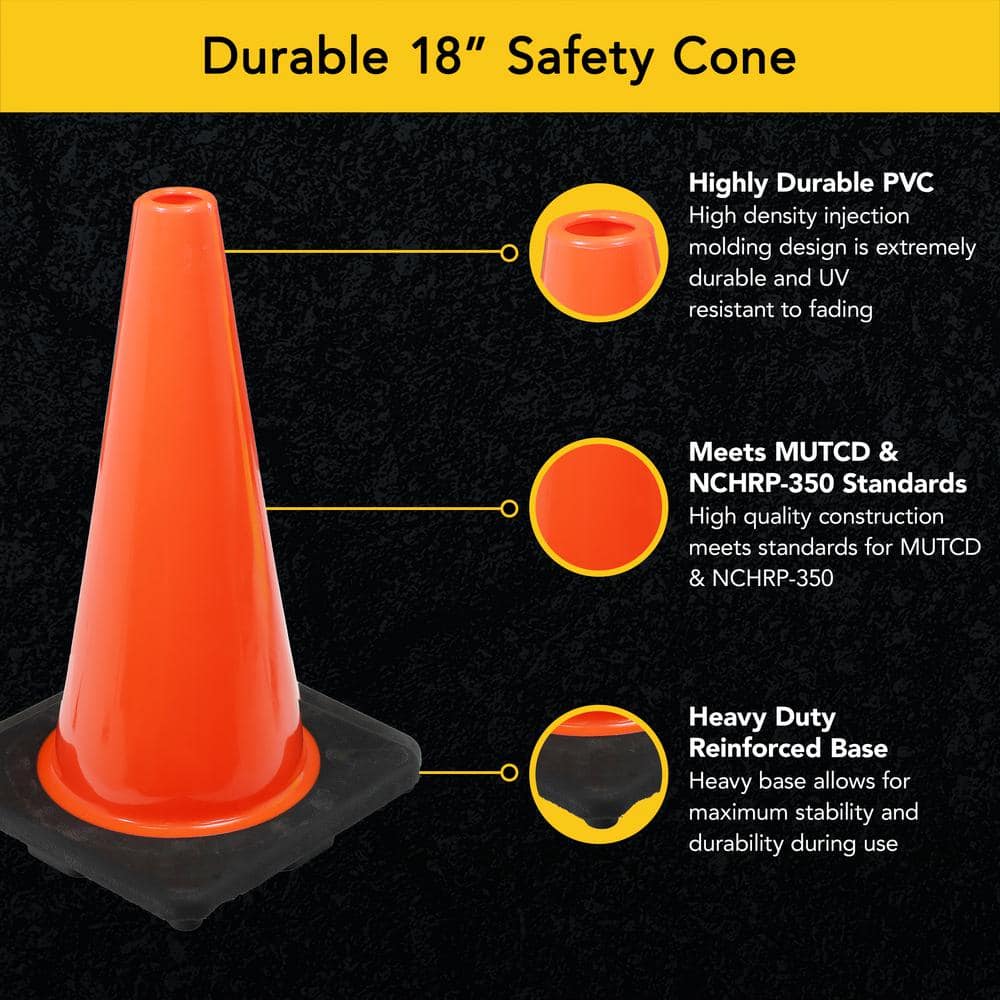 18 in. Orange PVC Injection Molded Safety Cone with Orange Base - Hercitys