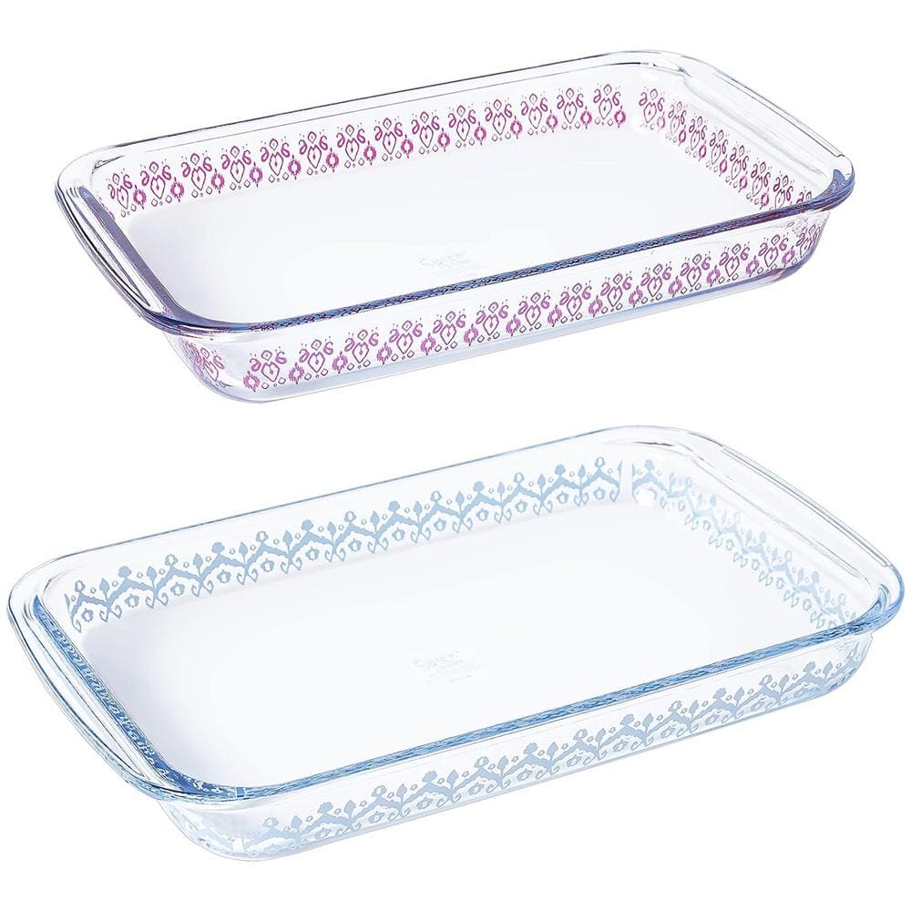 2-Piece 3.1 Qt. and 2.3 Qt. Glass Baker Set in Blue and Pink - Hercitys