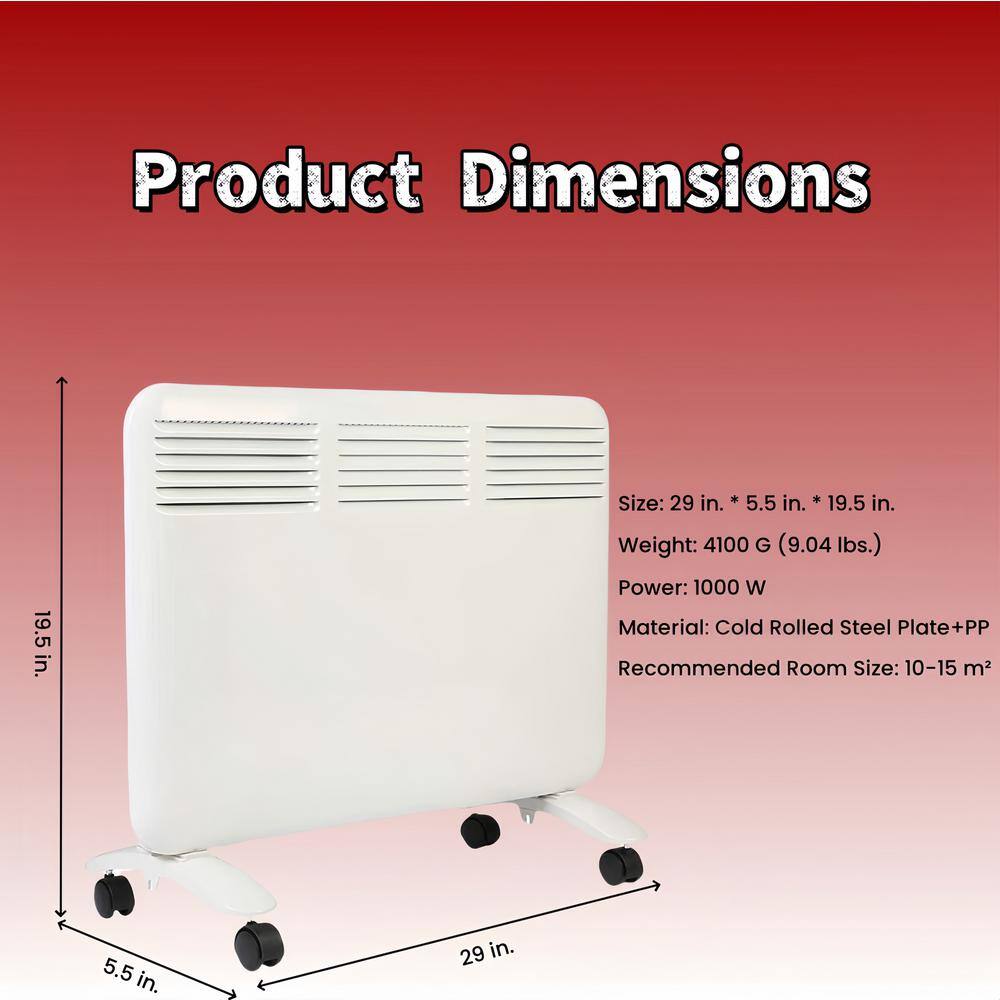 1000-Watt 19.5 in. White Electric Indoor Quiet Ceramic Radiator Space Heater With Adjustable Thermostat and LED Display - Hercitys