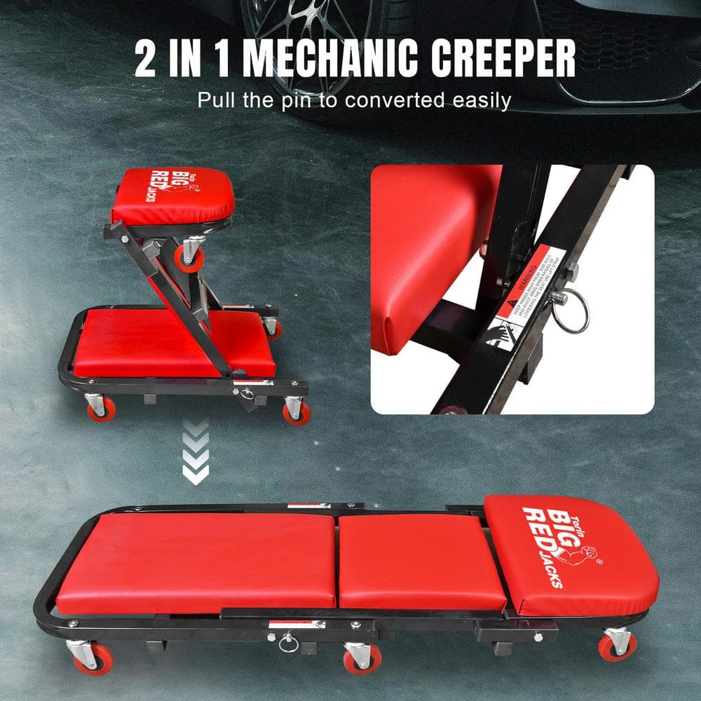 40 in. Foldable Z-Creeper Seat, 2-in-1 Garage/Shop Creeper, 330 lbs. Capacity - Hercitys