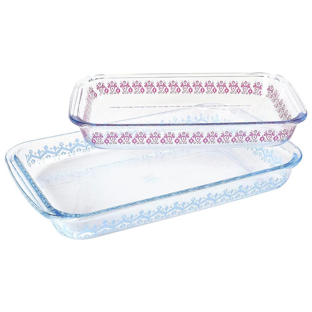 2-Piece 3.1 Qt. and 2.3 Qt. Glass Baker Set in Blue and Pink - Hercitys